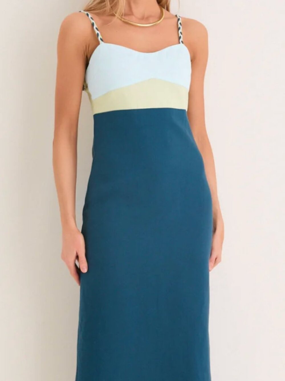 Hyacinth House Ocean Mist Colorblock Linen Hailey Maxi Dress
